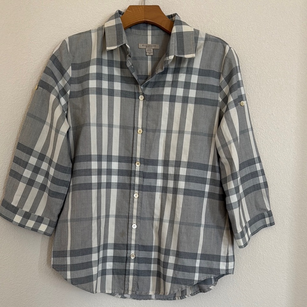 Burberry Brit Gray Plaid Button Down Shirt. Size M